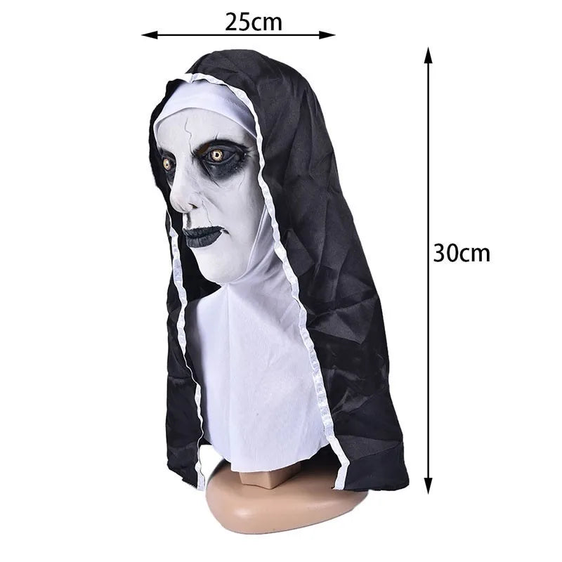 Scary Nun Latex Mask with Headscarf for Halloween