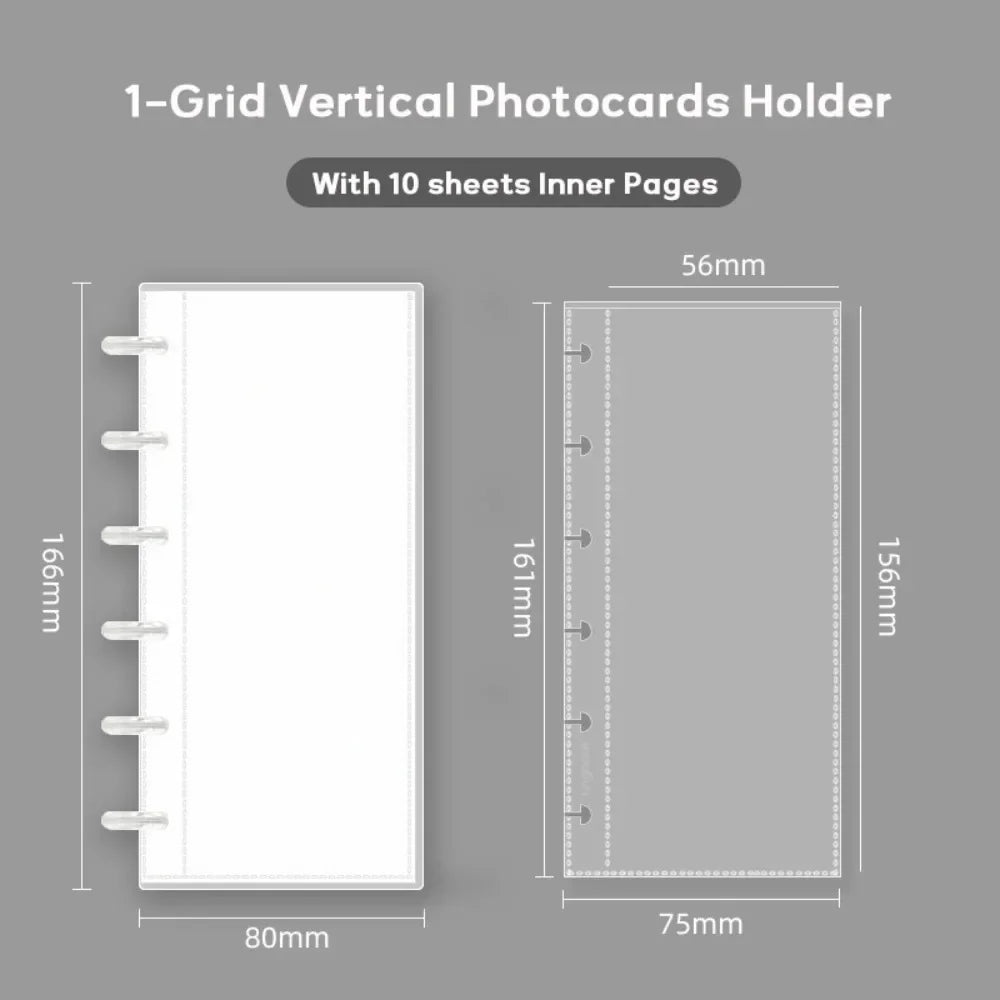 A 1-Grid Vertical Photocards Holder with 10 sheets inner pages shown in a light gray color.