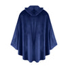 A deep blue velvet hooded cloak draped over a form.