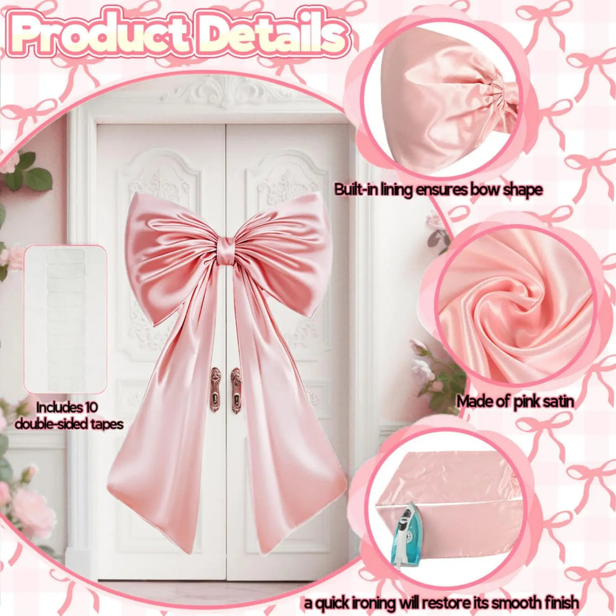 Giant Pink Satin Ribbon Bow Wall Decor for Birthday & Coquette Room