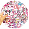 A hand holds a circular sticker pack featuring various pink and purple nurse-themed graffiti designs.