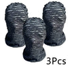 Three black mesh balaclava face masks shown from the top view.