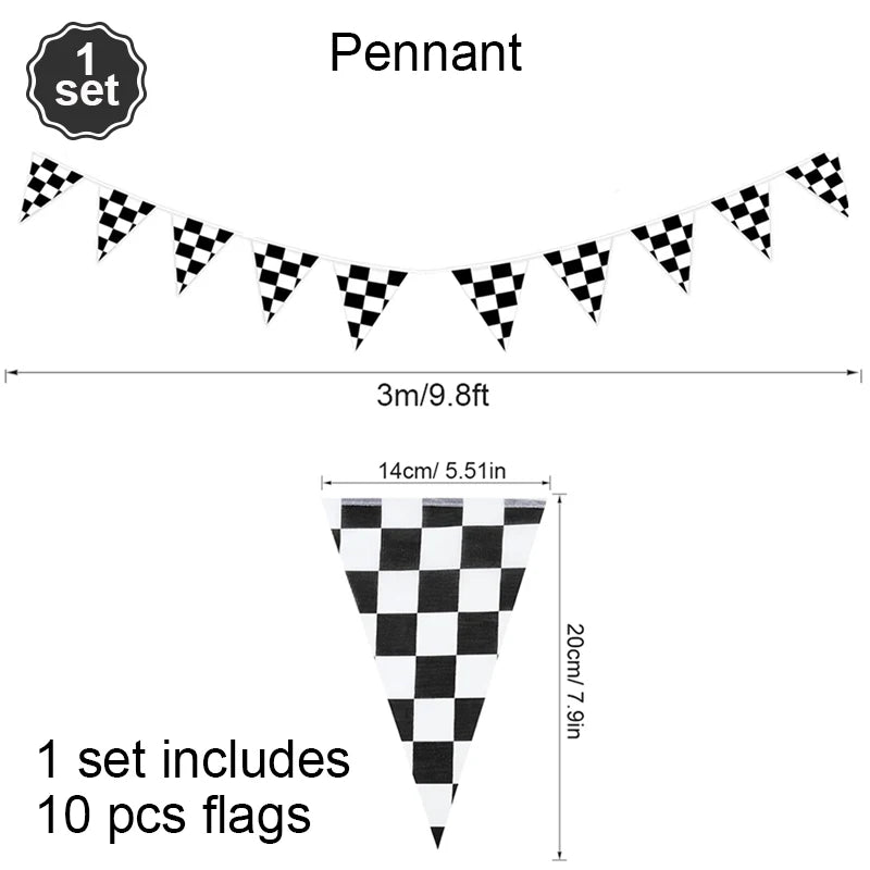 Un ensemble de drapeaux de course à damier présentés sous forme de bannière.