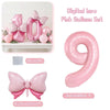 Pink balloon set featuring a large pink number balloon and a medium pink bow balloon.