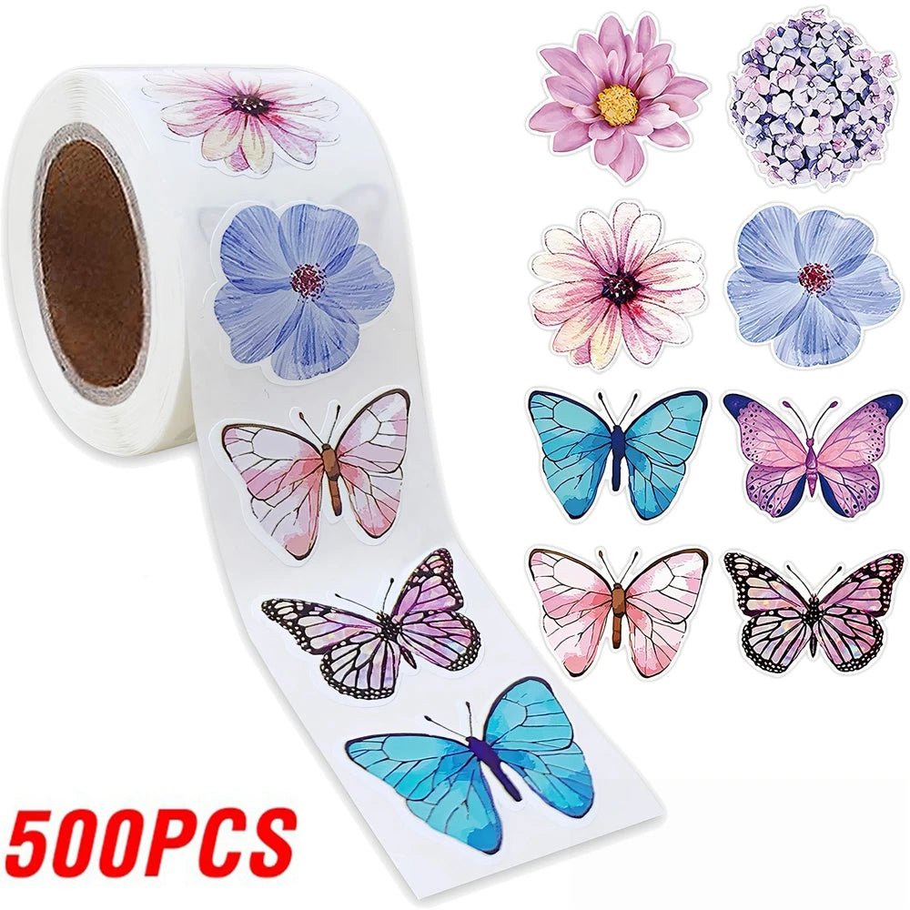 Un rouleau de décalcomanies colorées d'insectes et de fleurs pour loisirs créatifs et décoration.
