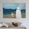 A wall tapestry featuring a ghost in the alps landscape.