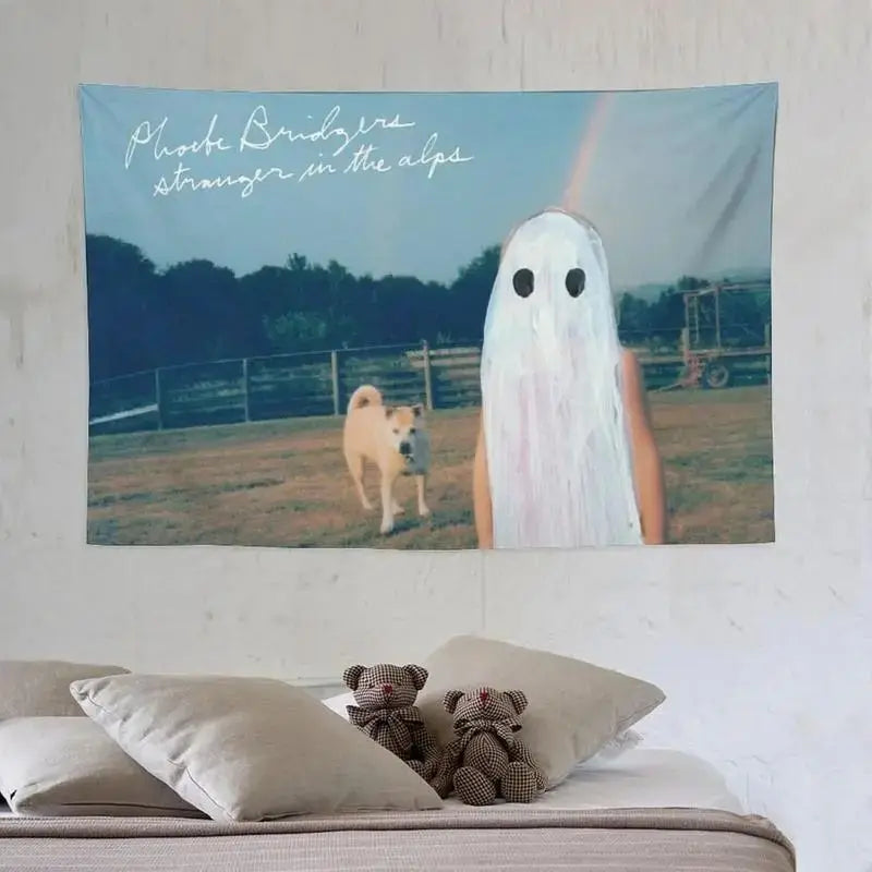 A wall tapestry featuring a ghost in the alps landscape.
