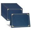 A stack of ten classic blue certificate holders with gold foil frames.