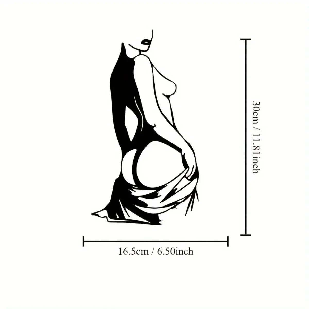 Black silhouette of a female torso and face in a minimalist abstract style.