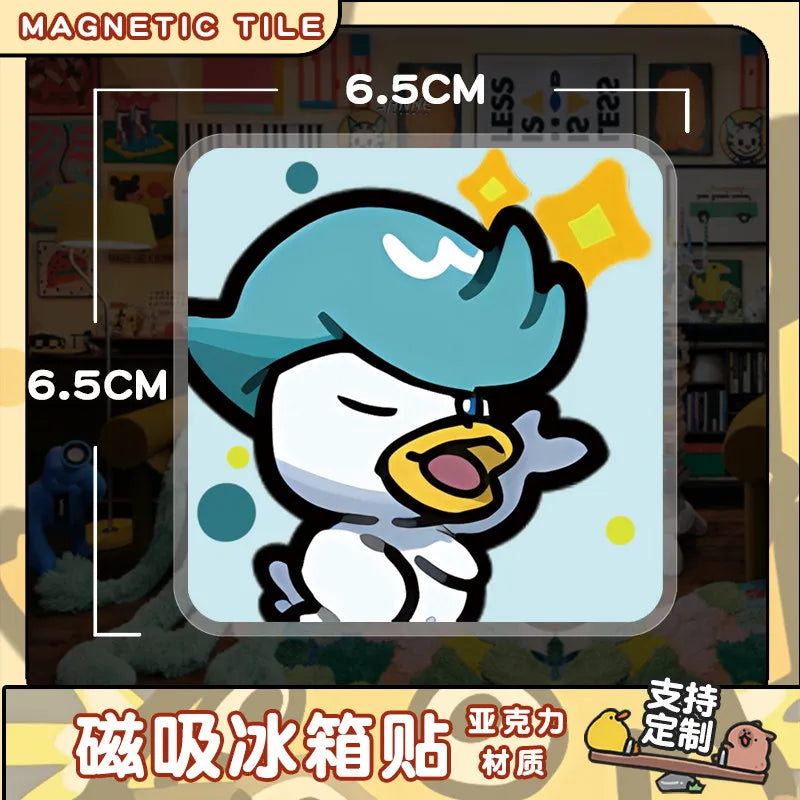 A cute, stylized white Pokémon character with blue hair and yellow accents, displayed on a square tile.