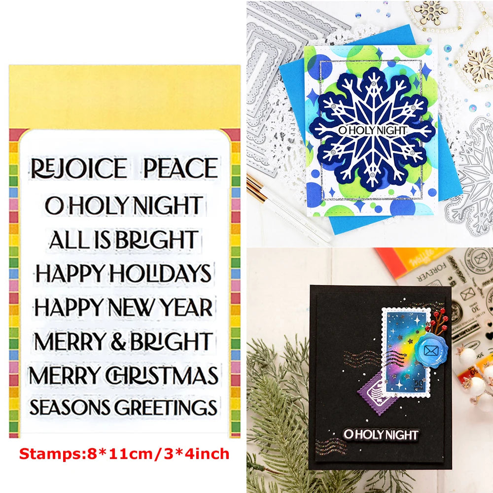 A set of floral love words stencils and stamps for DIY scrapbooking featuring holiday greetings like O Holy Night and Merry C