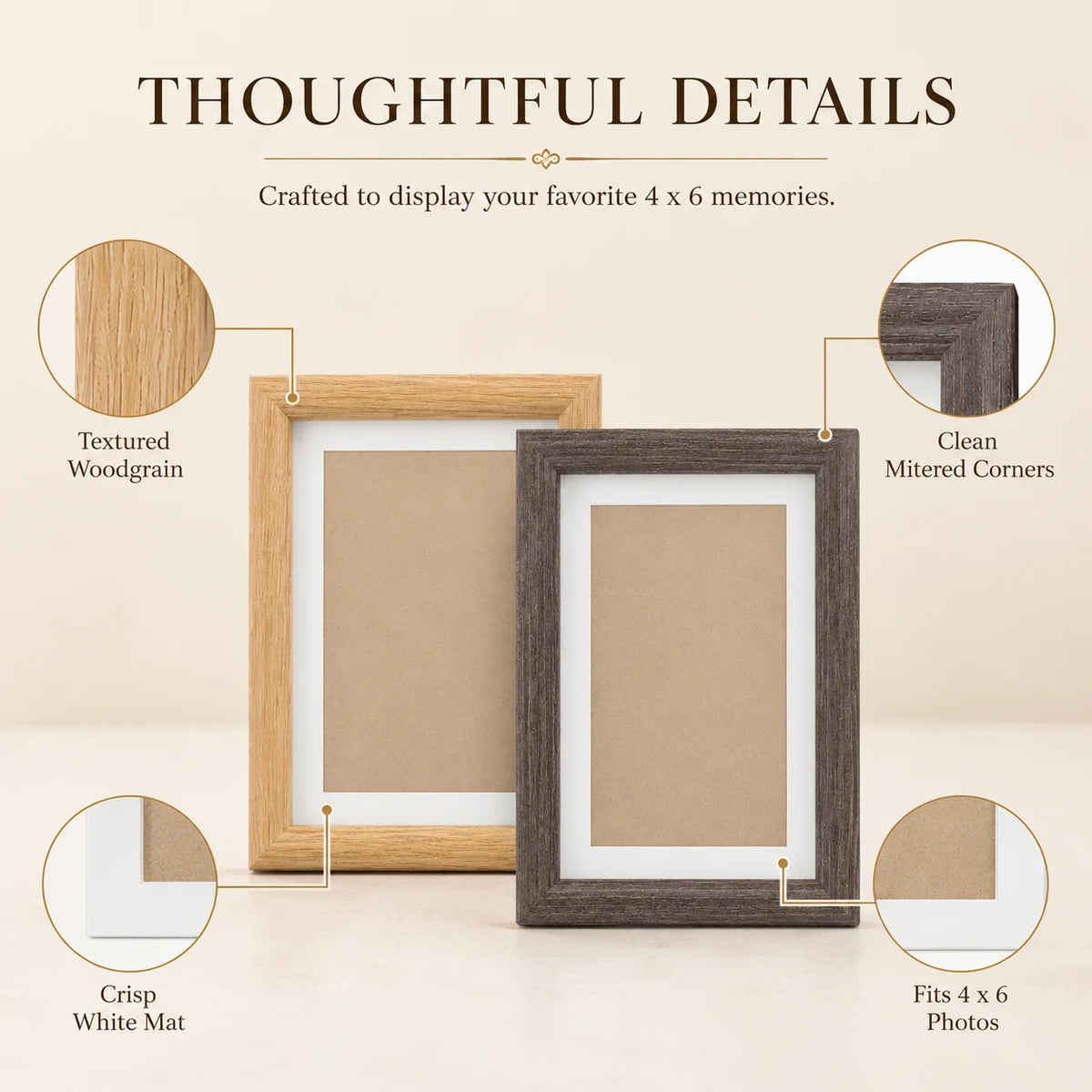 Classic Woodgrain Photo Frame for 4x6 Pictures with White Mat