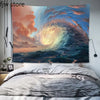 Großes Leinwandbild mit wirbelnden Wolken und Licht in Orange-, Blau- und Violetttönen.