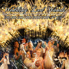 A festive image showing wedding led wands with ribbons and bells glowing brightly against a dark background.