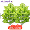 Two artificial floor plants with 36 green leaves displayed against a white background.