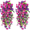 A vertical arrangement of artificial morning glory vines in shades of purple and pink for home decor