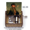 A hand-cranked wooden music box featuring an illustration from the anime movie Anastasia