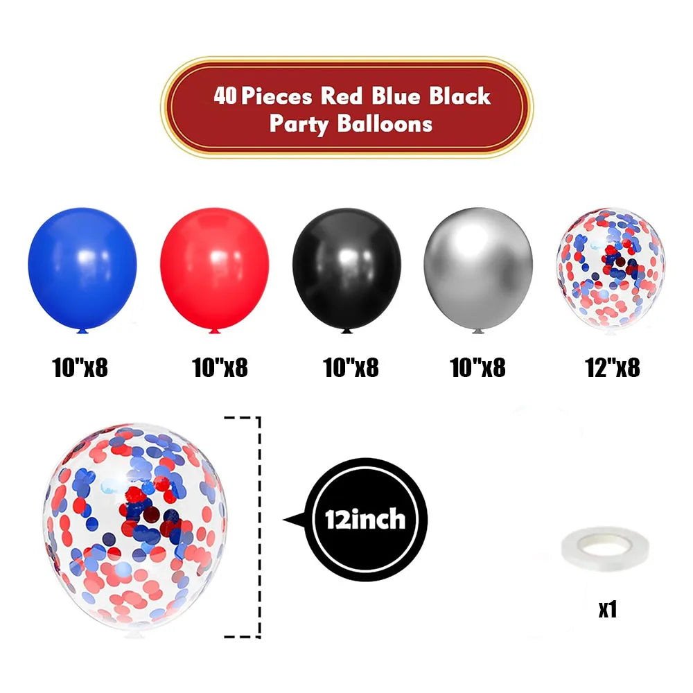 40 pieces of red, blue, and black confetti latex balloons for party decor