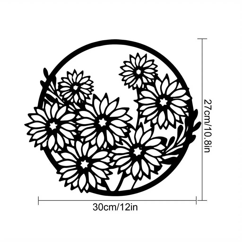 Black metal flower wall art set featuring three detailed floral designs.