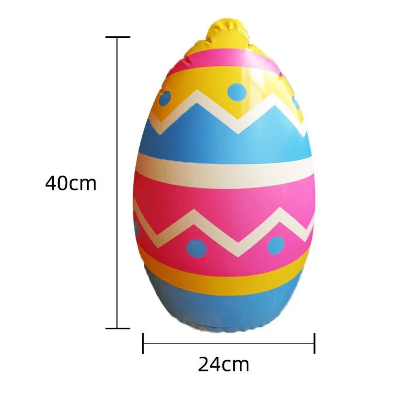 A colorful foil balloon shaped like an egg with yellow, pink, and blue chevron patterns.