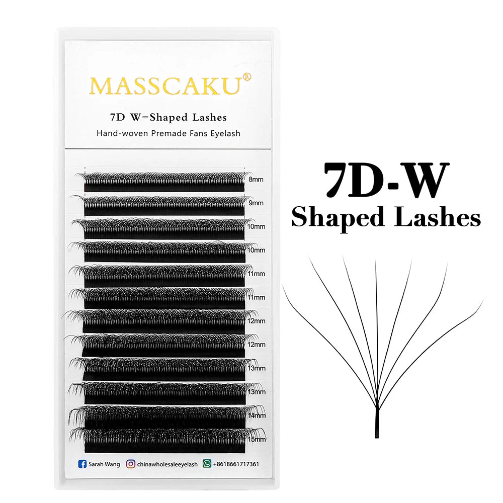 Packaging for 7D-W Shaped Lashes, a set of handmade W-shaped eyelash clusters.