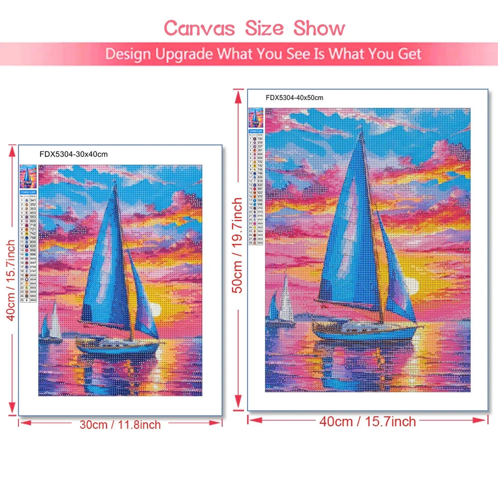 Canvas size show for an FDX5304 diamond painting kit demonstrating the finished artwork and dimensions.