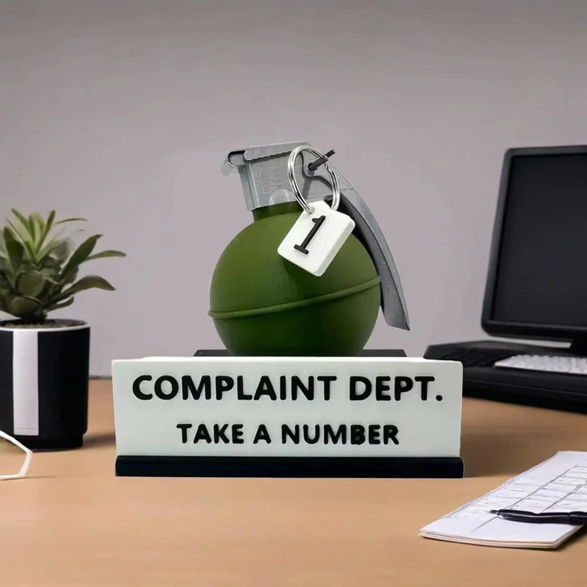 Grenade Complaint Department Desk Sign
