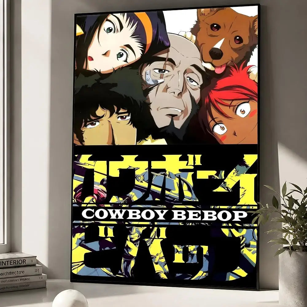 A vertical poster featuring characters from Cowboy Bebop with the title Cowboy Bebop.
