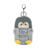 A gray penguin keychain featuring a transparent window design for holding photocards.
