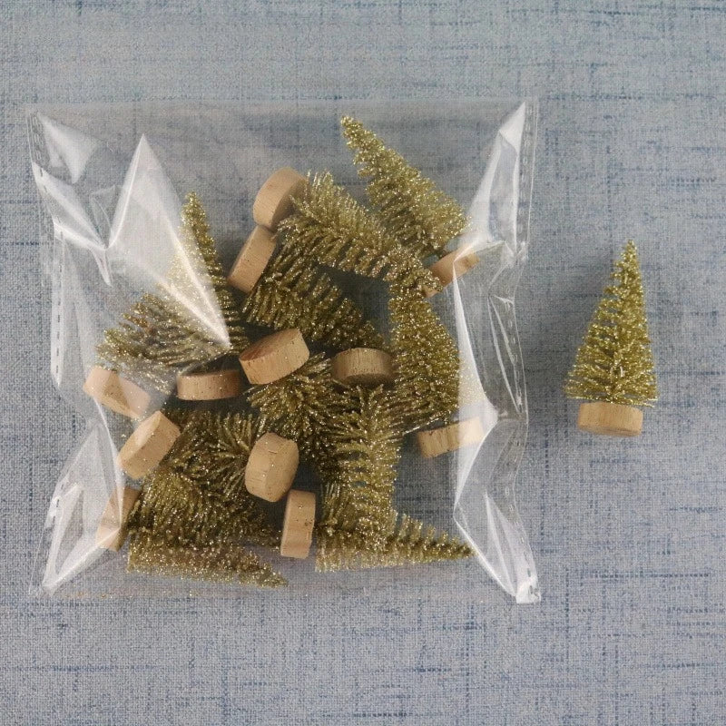 Set of 12 Snow-Flocked Mini Christmas Trees with Wooden Bases