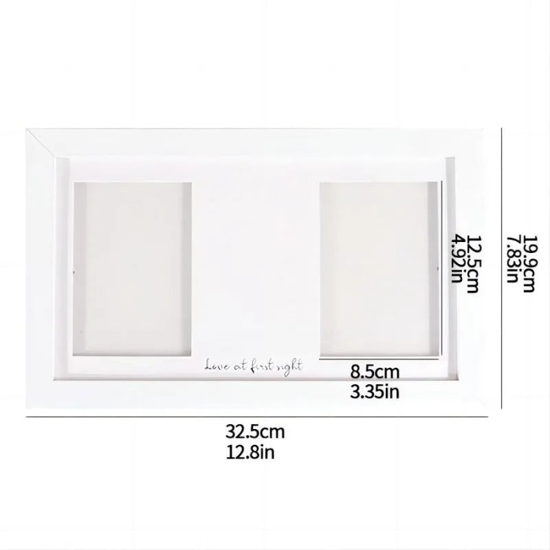 White frame kit for baby handprint and footprint keepsake with two square display areas