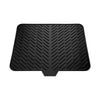 Black silicone drain mat with textured ridges for kitchen sink