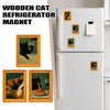 Set of wooden fridge magnets featuring vintage style artwork of a black cat