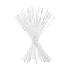 A bundle of clear acrylic cake pop sticks in various lengths, laid out radially.