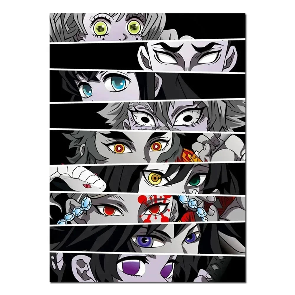 A vertical collage of multiple Demon Slayer Hashira anime characters with intense expressions.