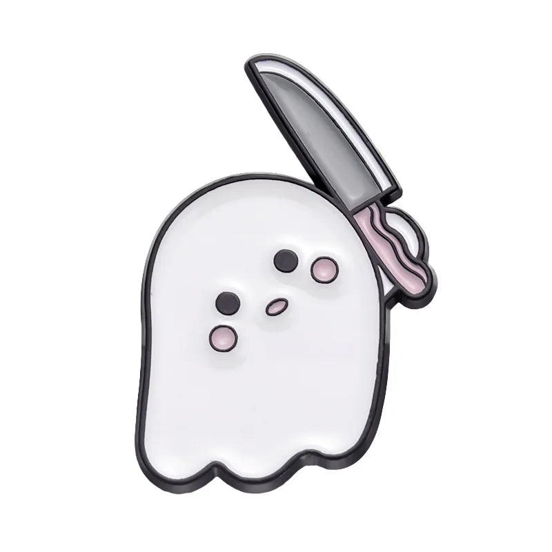 Halloween Enamel Pins Set - Cute Ghost, Black Cat, and Pumpkin Brooches for Kids