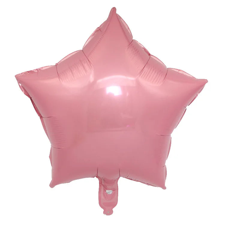 A pink foil star and heart balloon assortment.