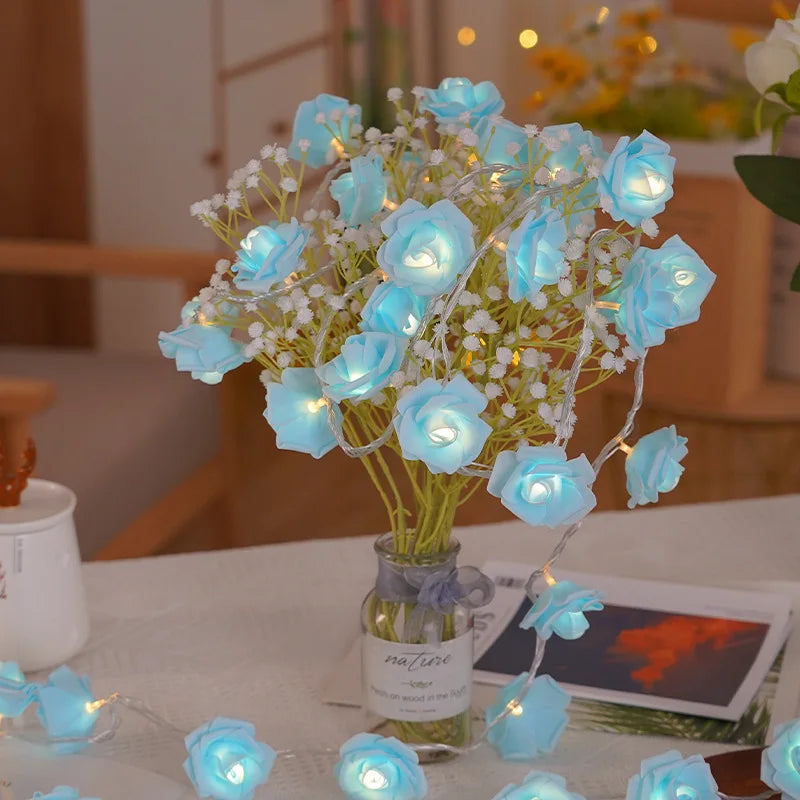 LED Rose Flower String Lights - 3M, 20 Lights, Multi-Color