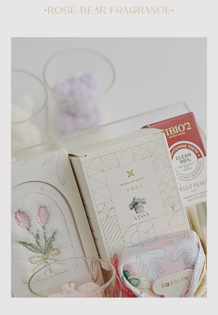 Rose Bear Scented Soy Wax Candle in Glass Cup