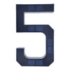 A dark blue solar LED house number sign shaped like the numeral 5 with integrated lighting panels.