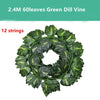 A wreath of artificial green dill vine leaves with 12 strings for wall and decor.