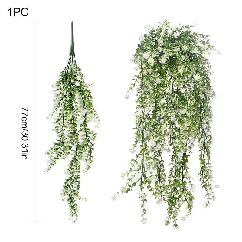 A long, cascading vine of white flowers used for home decor and gardening.