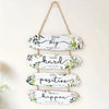Rustic wooden inspirational hanging sign with five layered signs featuring positive affirmations like dream big and stay posi