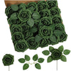 A box filled with realistic green foam rose artificial flowers for weddings and home decor.