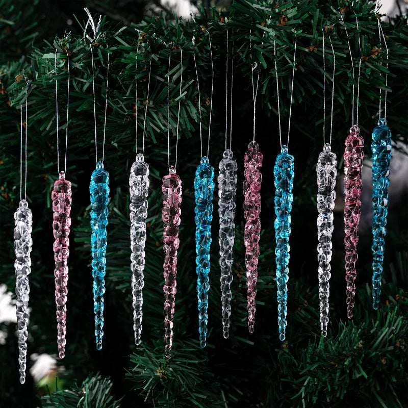 Acrylic Icicle Christmas Tree Ornaments (Set of 12)