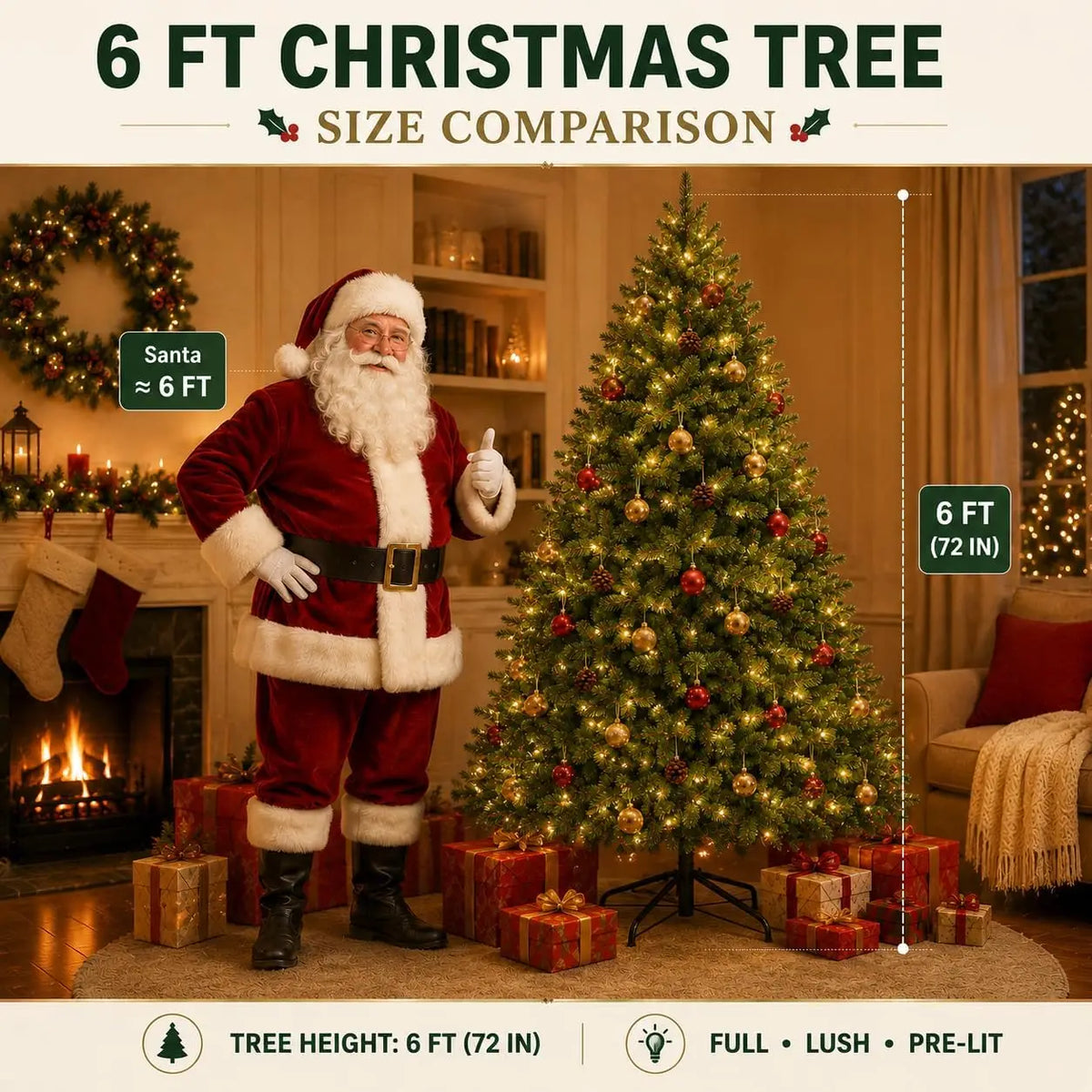 Classic Green Artificial Christmas Tree with Dual-Color LED Lights and Metal Stand