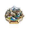 A round metal fridge magnet featuring a scenic landscape of Switzerland including mountains, historic buildings, and water.