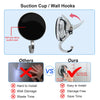 Image showing suction cup and wall hooks with comparison text highlighting ease of installation and damage-free removal.