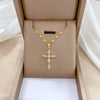 Gold Stainless Steel Crystal Cross Pendant Necklace