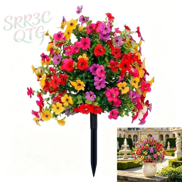 Artificial Petunia Flowers with Ground Stakes – 18" Outdoor Faux Flowers for Garden & Porch Decor